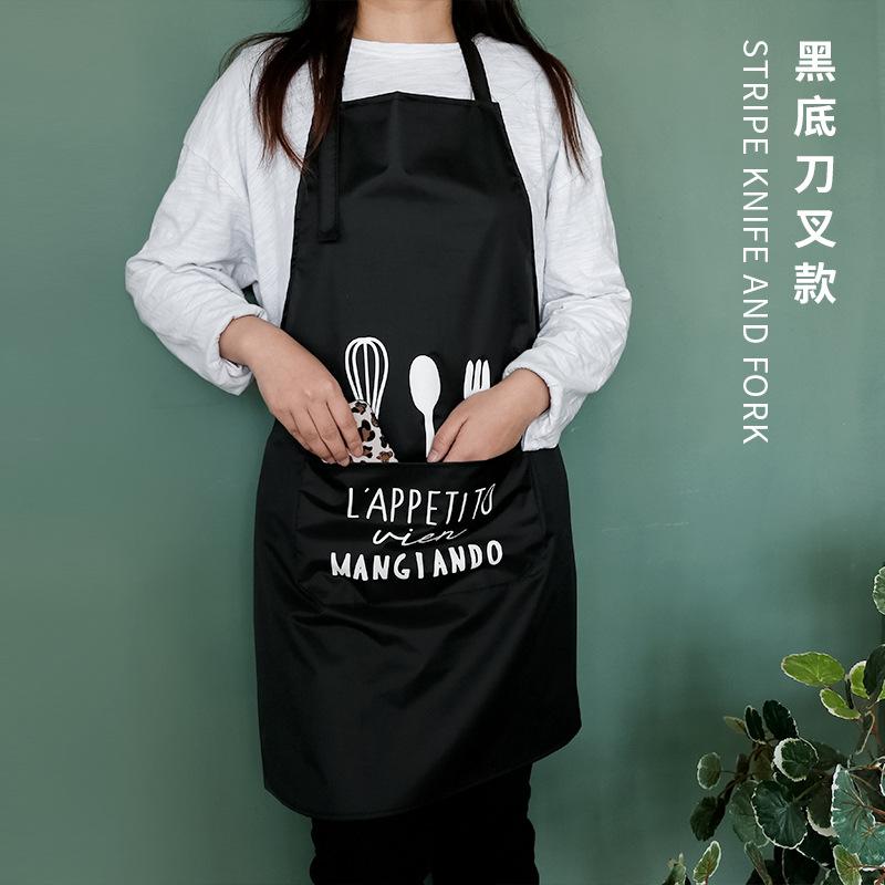 Simple wind apron household kitchen cooking overalls hand wiping water-proof oil-proof fashion smock breathable waist чёрный