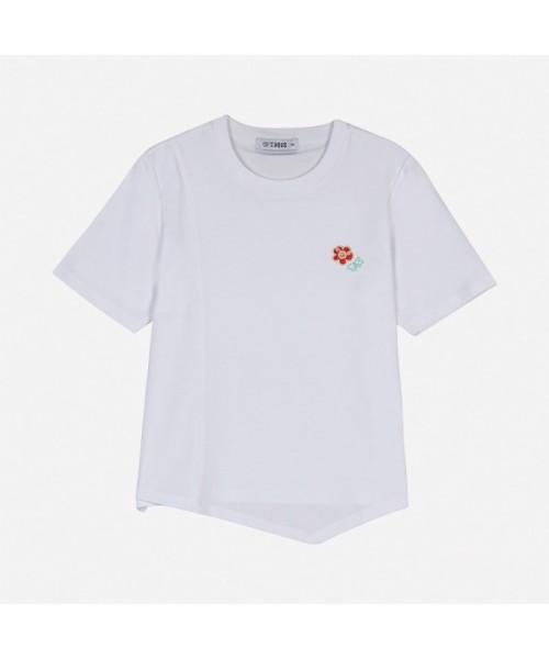 BANGBANG Women'S Flower Embroidery Asymmetrical Hem Short Sleeve T-Shirt (Ctm319)