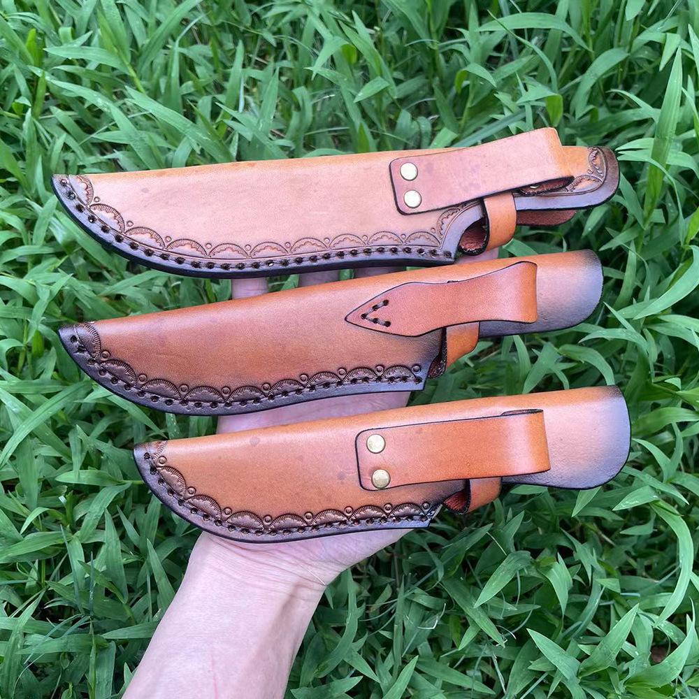 23cm Nóż z ostrzem stałym Pochwa Tłoczona skóra bydlęca Najwyższej jakości skóra licowa Nóż kempingowy Etui myśliwskie Kabura z klamrą do paska