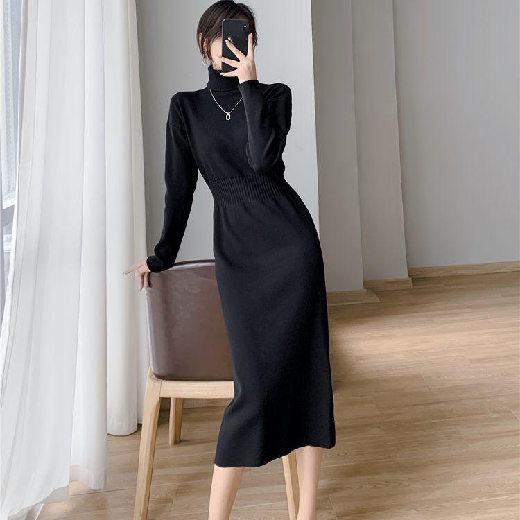 Elegantes und warmes Langarm-Strickkleid mit Taillenband für Damen