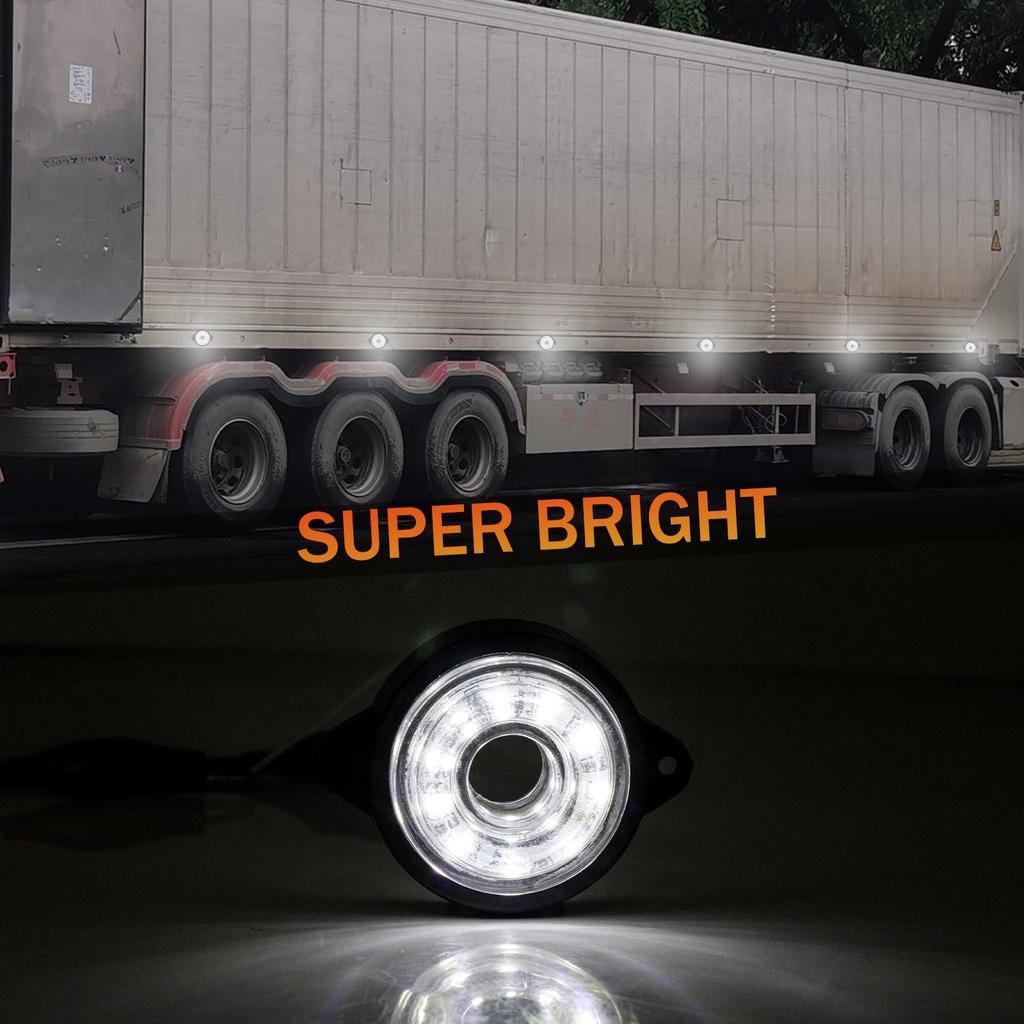 Side Marker LED 12V 24V White Marker Lamp for Trailers and Side High Set of 4 X-STYLE Trucks, 10-LED Marker, Marker, Brightness, Universal, Round,