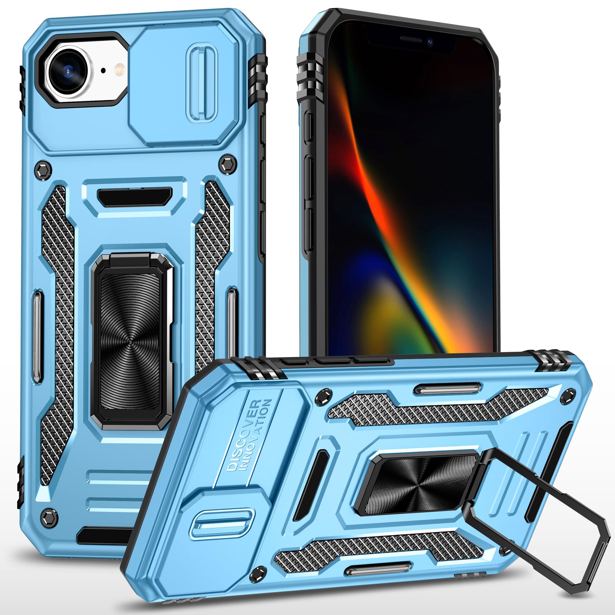 For iPhone 16e Case Kickstand Slide Lens Lid PC + TPU Drop-Proof Phone Cover C