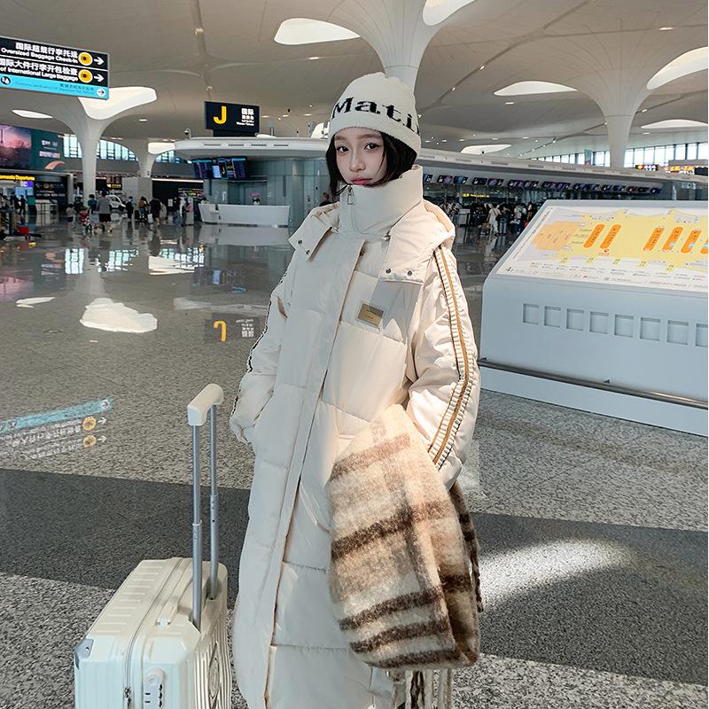 College style hooded padded jacket women's medium and long winter new knee thickened padded jacket