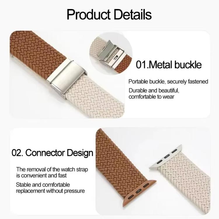 Bracelet de montre tressé en nylon avec boucle et détails de couture, Bracelet de rechange réglable pour Apple Watch 38‑49 mm