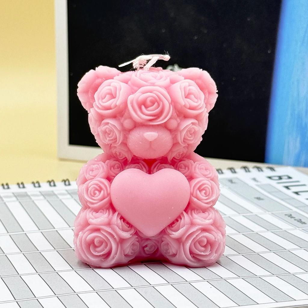1pc Rose Bear Scented Candle Romantic Heart Shaped Soy Wax Candle for Home Decor, Valentines Day Gift, Wedding Party Decoration