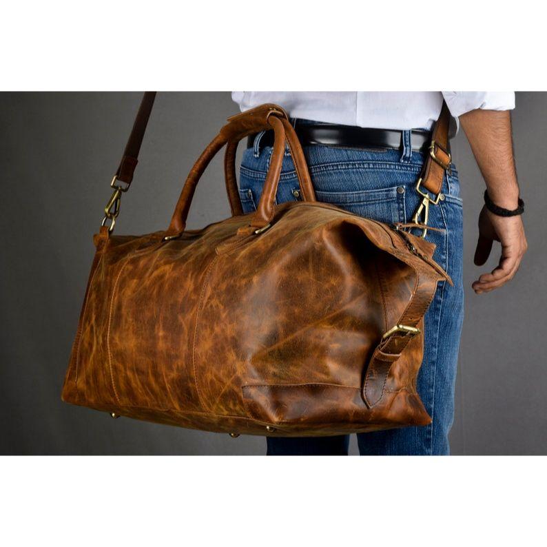 Fathers Day Leather Duffle Bag Gift Large Weekend Bag Vacation Holiday Travel Bags Groomsmen Gifts Best Weekender Overnight Bag