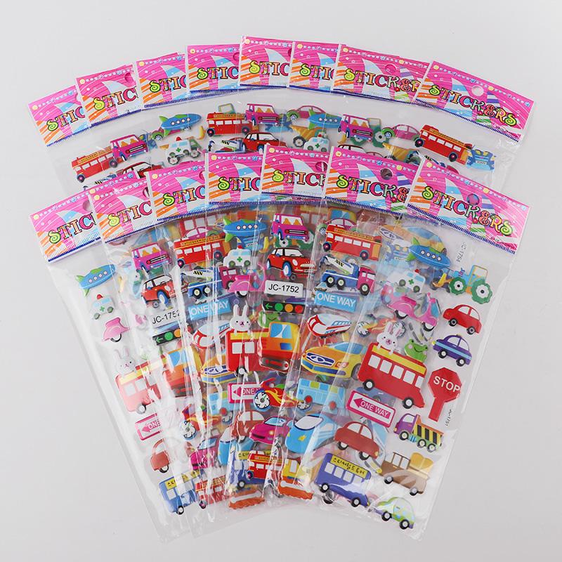 10Sheets 3D Bubble Stickers Cartoon Animal Cars Sticker Kids Boy Girl Birthday Party Favors Pinata Fillers Scrapbooking Gift Toy