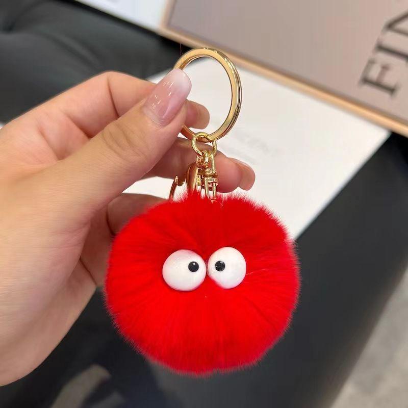 Cute Faux Mink Fur Pom-Pom Keychain: Small Plush Rabbit Fur Pendant for Backpacks. Plush Pendant