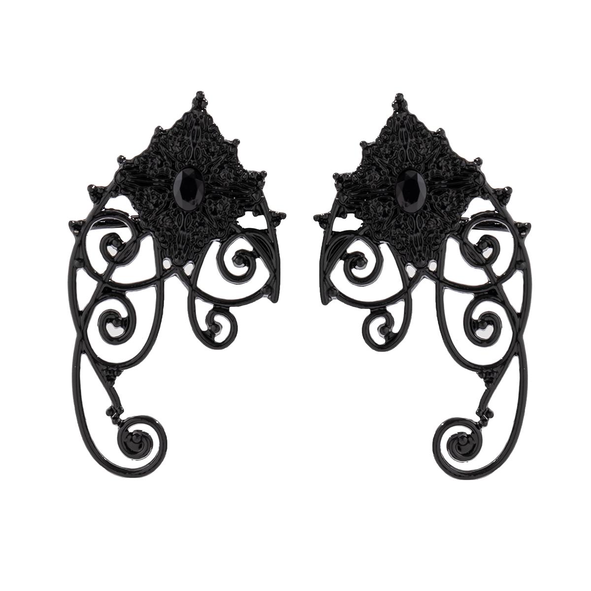 

1Pair Gothic Punk Black Hollow Ear Cuff Earrings for Women Vintage Elf Fairy Clip Earrring Halloween Jewelry Accessories Gift