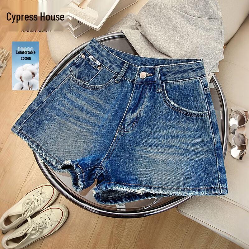 Sibaishe Women s High-Waisted Washed Ripped Denim Shorts M