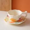 Exquisite Hand-painted Flower Ceramic Cup and Plate Set, Cute Coffee Mug, Office Breakfast Oat Milk Cups, Couple Christmas Gift