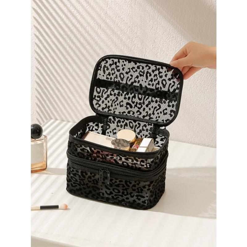 Double Layer Makeup Bag With Large Capacity, Mesh Cosmetic Organizer Bag, Transparent Visible Makeup Storage Bag Makeup Pouch
