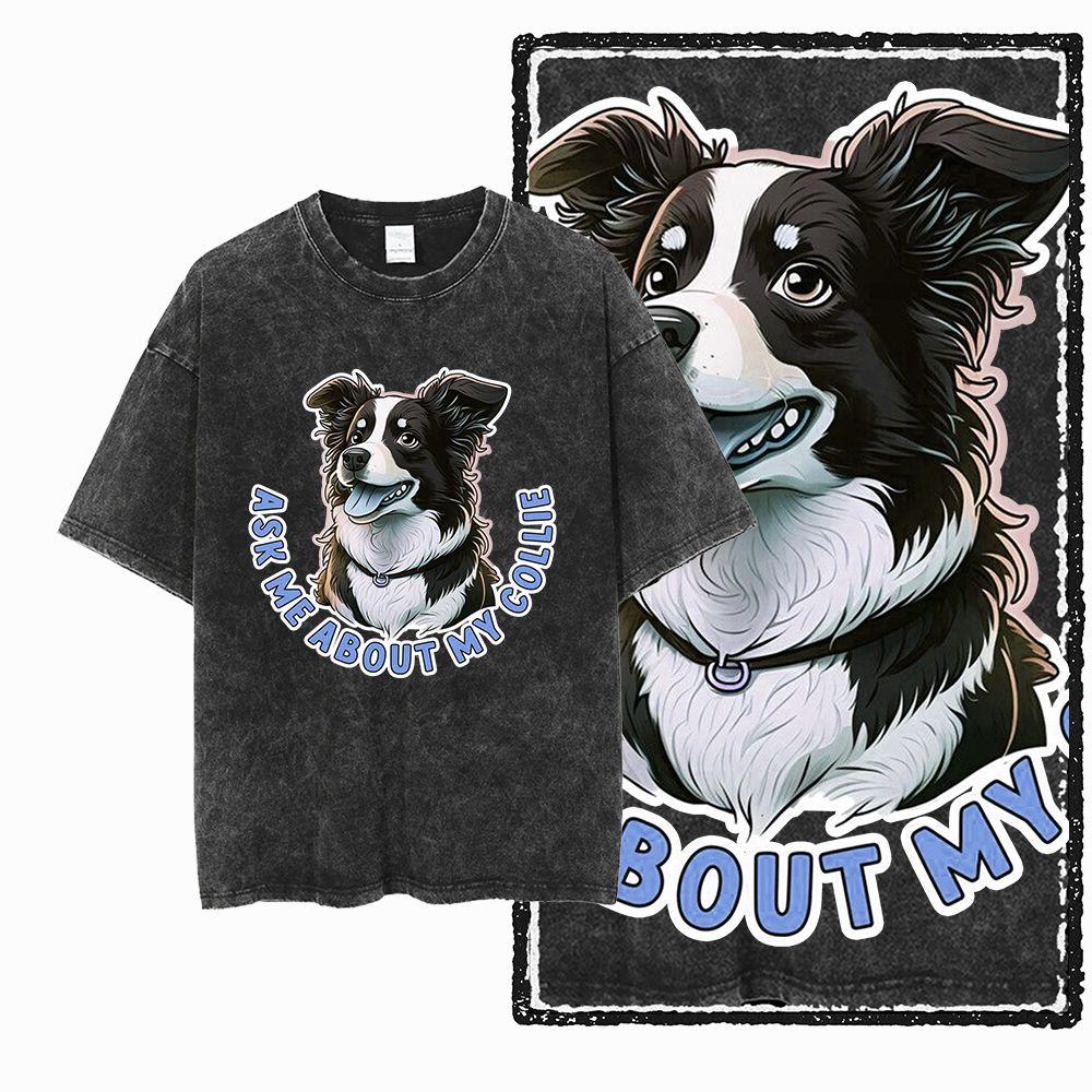 

G Acid Washed Black Cotton Unisexs Big Size Dog GraphicTshirt Streetwear Cool Vintage Oneck Unisexs Tee Tshirt S