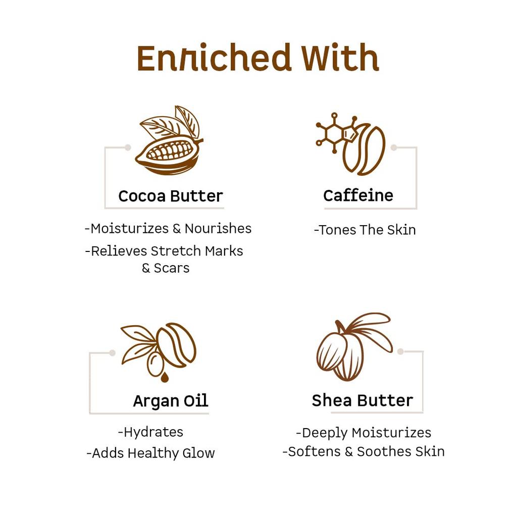 mCaffeine Body Butter for Dry Skin 100gm | Shea & Cocoa Butter Moisturizer for 72Hrs Hydration