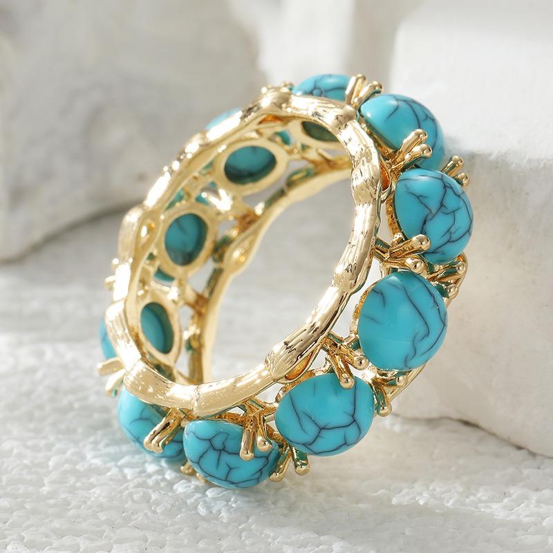 Anillo Vintage para Mujer con Incrustaciones de Turquesa Sintética Color Dorado Clásico Geometría Uso Diario Joyería para Fiesta Regalo de Aniversario