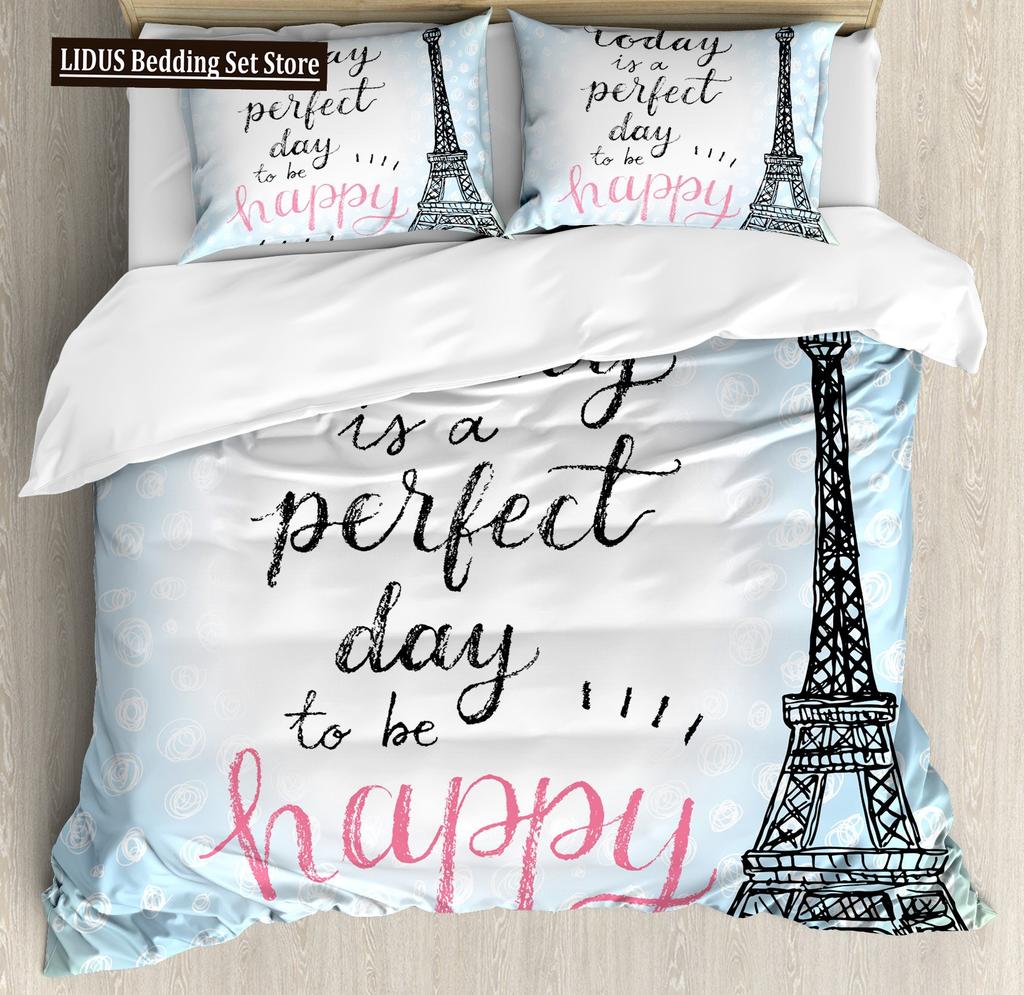 Eiffel Tower Duvet Cover Paris Tower Red Car Bedding French Style Home Decoration Grey Cityscape French Romantic Gift For Women