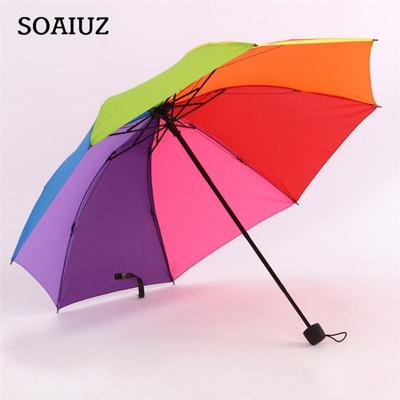 Ombrello arcobaleno alla moda Ombrello tre pieghe Manico lungo Ombrello dritto pieghevole resistente al vento automatico