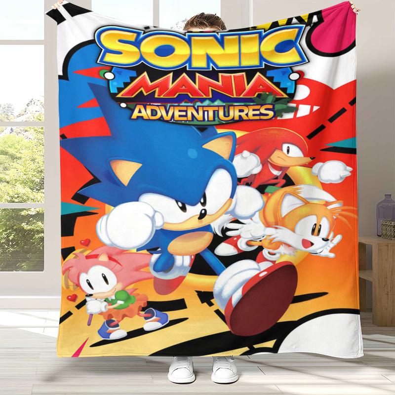 Retro S-Sonic Cartoon Game Flannel Blanket,Ultra Soft Warm Plush Throw for Home Bedroom Bed Sofa Cover Camping Picnic Gift