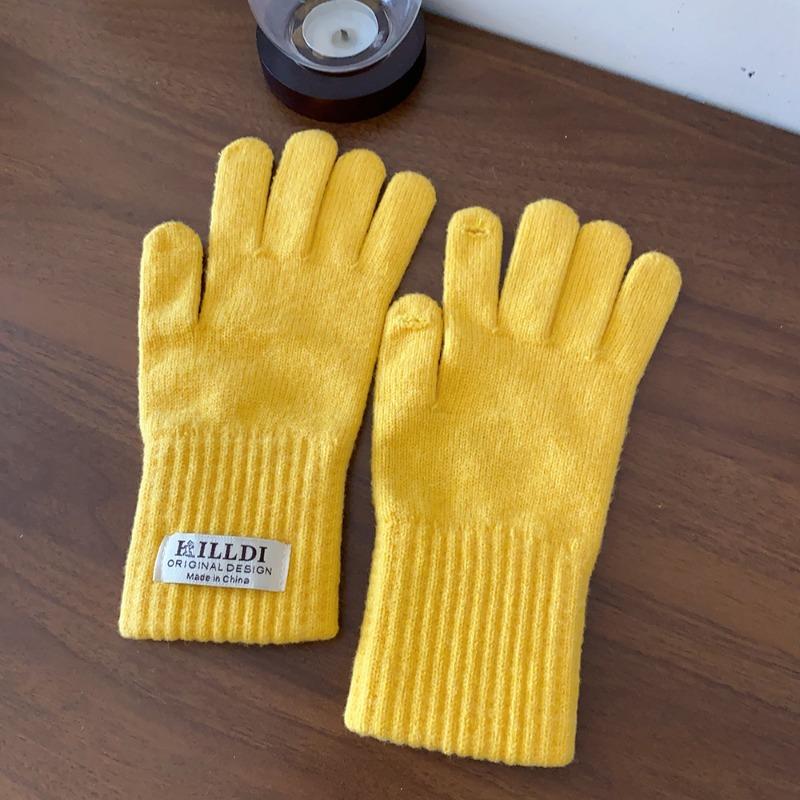 

Шерстяные вязаные перчатки для девочек осень и зима теплые и ветрозащитные однотонные велосипедные пятипалые перчатки