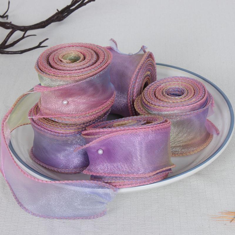 10Yards 4cm Iridescent Fishtail Edge Oganza Ribbon for DIY Headwear Hat Decor Gift Wrapping Craft Accessories Sewing Supplies