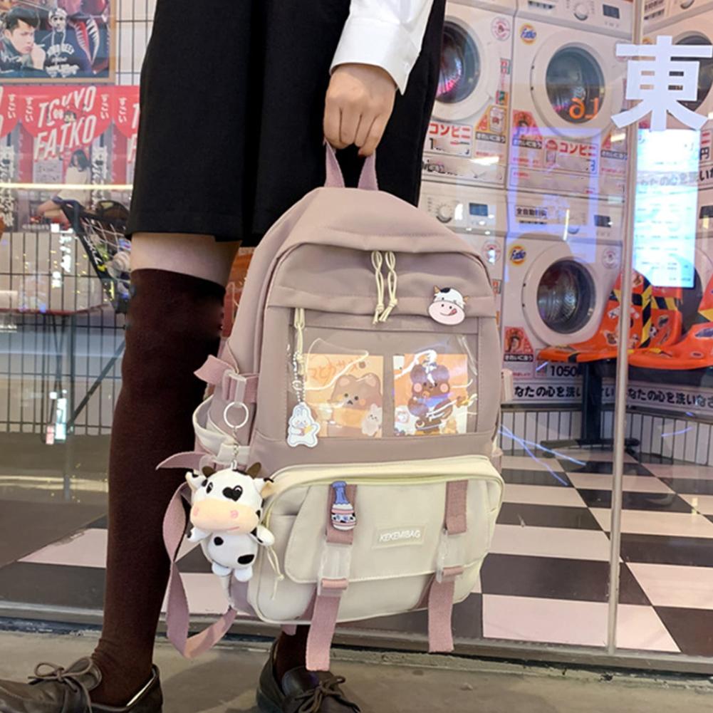 Preppy Style Large Capacity Students School Bags Casual Canvas Female Backpack Fashion Patchwork Women Knapsack with Card Badge