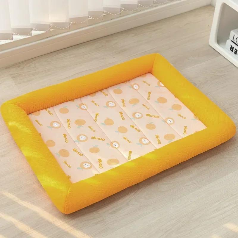 

S-XL Summer Cooling Pet Cat Bed Cushion Ice Pad Dog Sleeping Square Mat for Puppy Dogs Cats Pet Kennel Top Quality Cool Cold S-45x33cm помаранчевий