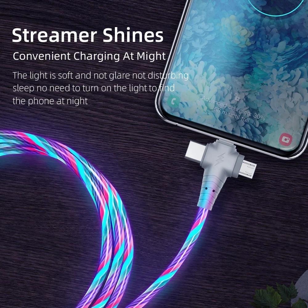 Cablu USB luminos 3 în 1, pentru smartphone Cablu de încărcare LED USB la mini USB/C-tip/cablu de încărcare rapidă cu 8 pini pentru iPhone pentru Samsung pentru XIAOMI ONEPLUS