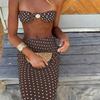 3Pcs/Set Women Swimsuit Set Chest Pad No Underwire Bandeau Bra Dot Print Swimming Briefs Set with Split Skirt Sexy Woven Beach Bikini Set