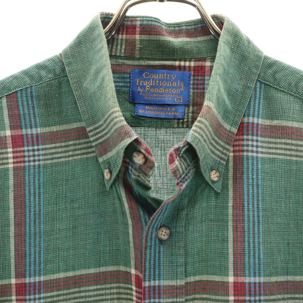 Country Traditionals by PENDLETON 90s Made In USA Old Check Pattern Five-quarter Sleeve Button Down Shirt Men's Used