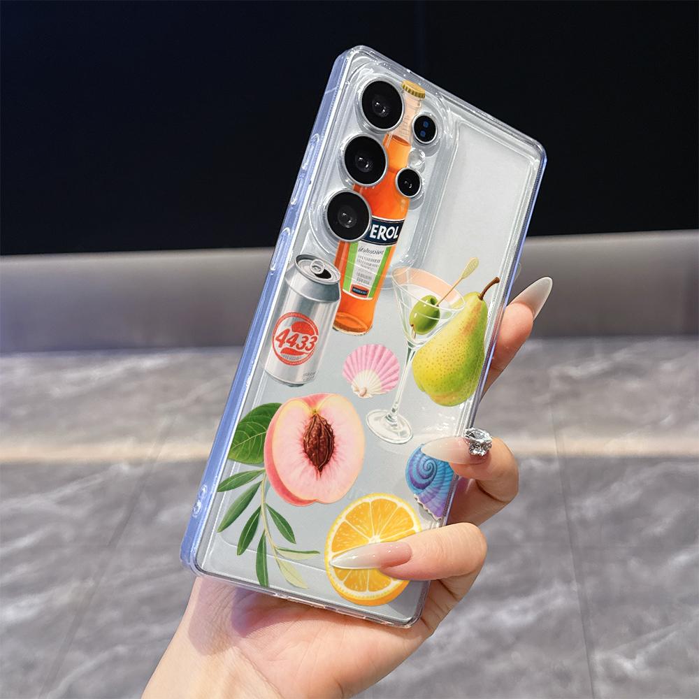 Drinks and Fruits Illustration Case for Samsung Galaxy S26 S25 S24 S23 S22 S21 S20 FE Plus Soft TPU Slim Fit Shockproof Cover