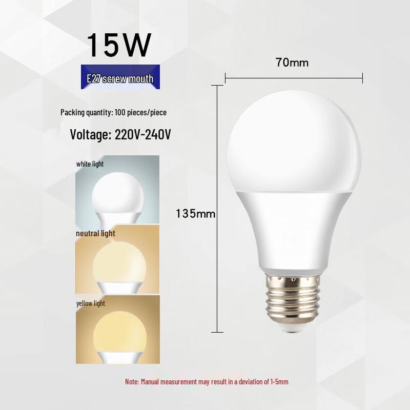 

Pailide 15W E27 LED Bulb, 3-Color Dimmable (3-Pack)