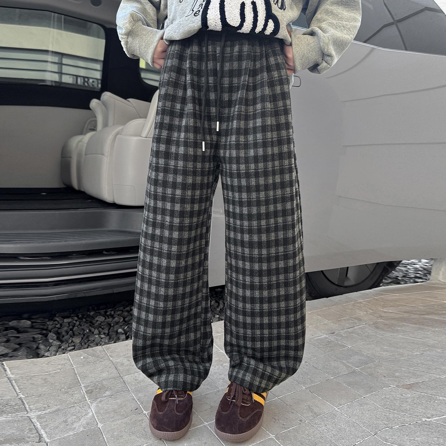 Girls  Cartoon Puppy Hoodie & Plaid Pants Set - Casual Spring/Autumn Two-Piece for Big Kids 140cm