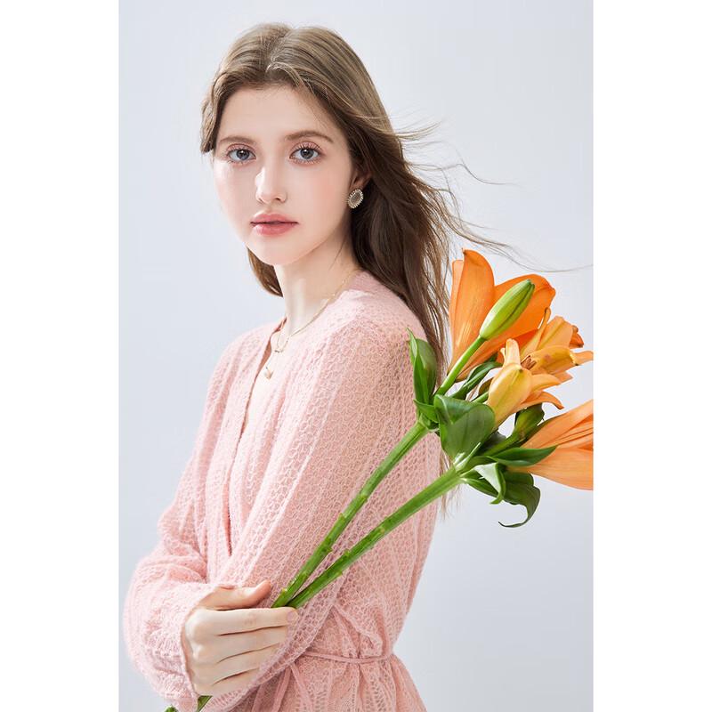 Damen V-Ausschnitt Lochstrick Cardigan