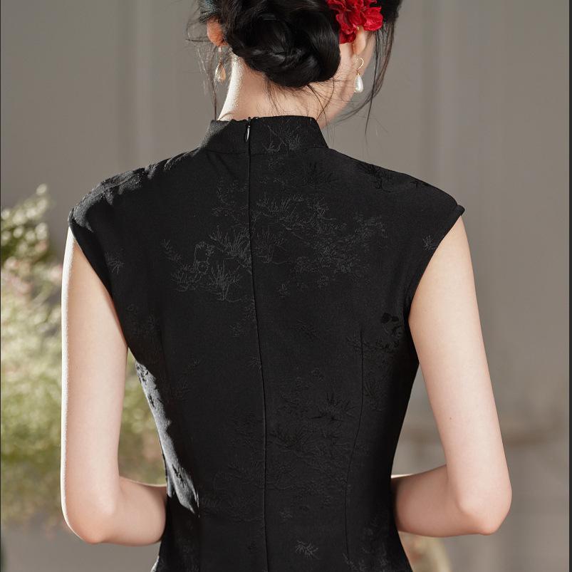 Sleeveless black national style new Chinese long improved cheongsam 1011 new young women's high-end dress summer