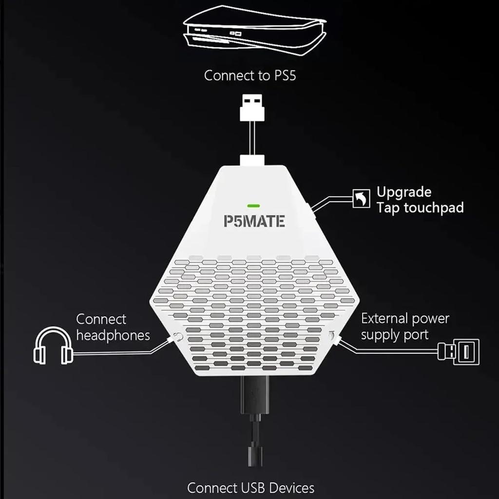 P5 Mate USB adaptér pro PS5/PS5 Slim Gaming Converter Příslušenství Hry pro více hráčů, nízká latence, podpora více ovladačů/periferií/náhlavních souprav/atd.