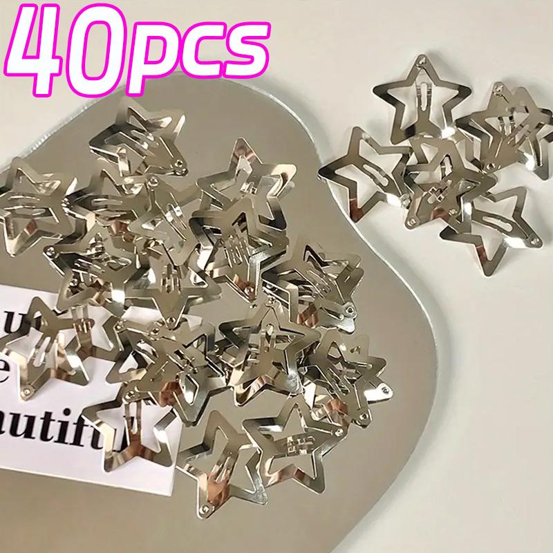 2/50pcs Y2K Silver Star Hair Clips for Girls Filigree Star Metal Snap Clip Hairpins Barrettes Hair Jewelry Nickle Free Bobby Pin