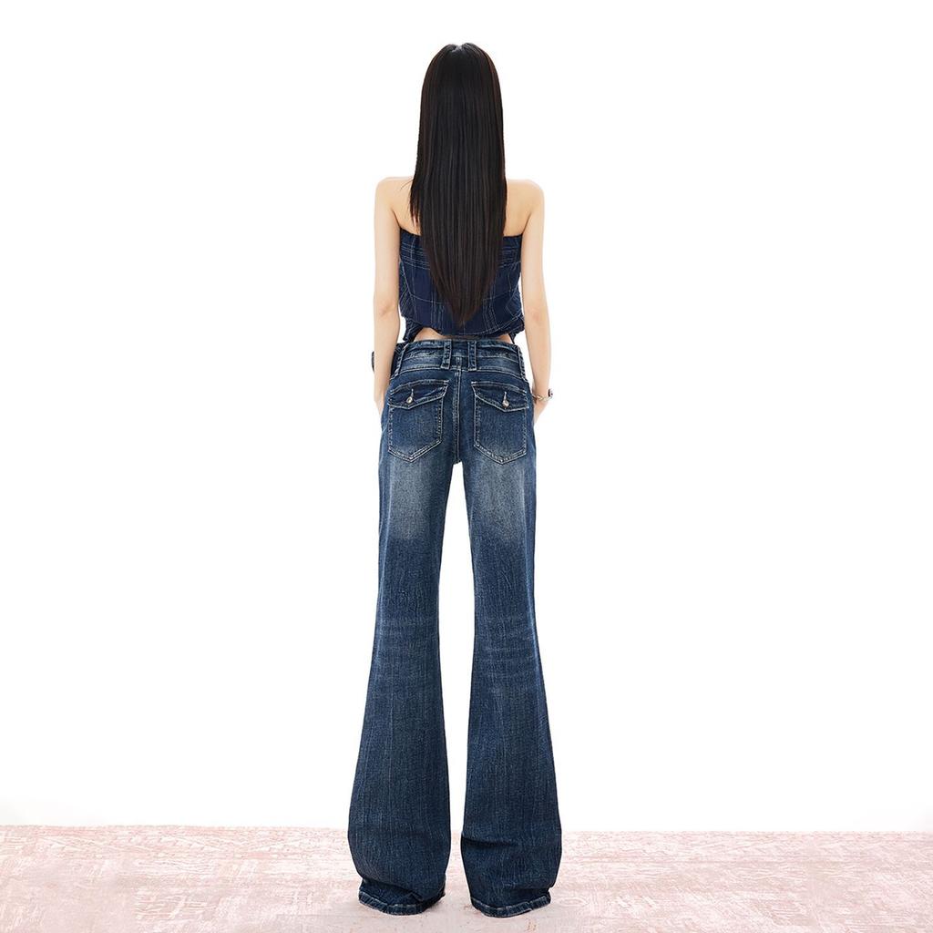 Early Spring Vintage Distressed Slim Micro Flare Denim Pants For Women Casual Pants Oversize Denim Trousers
