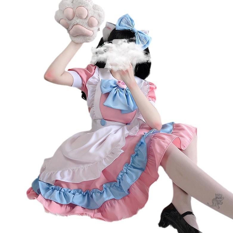 Pink maid outfit bow maid outfit lolita dress alice cos outfit soft girl cosplay costume