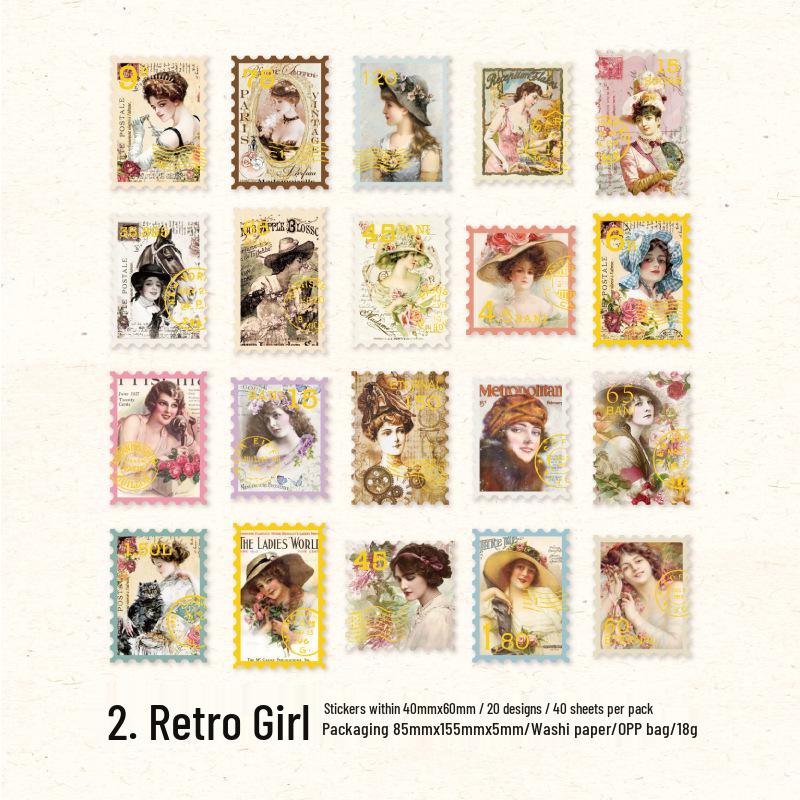 Yan Ji Gold Foil Sticker Pack: Vintage Letter Series for Journal Decoration and DIY Collage, 4 Styles