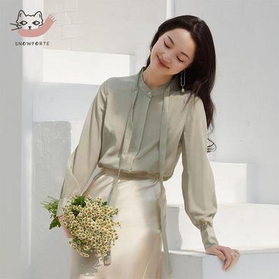 100% Mulberry Silk Stand Collar Women's Blouse