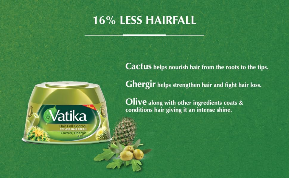 Hårfallskontroll Styling Hårkräm (65 ml) | Naturliga extrakt av kaktus, ghergir och oliv | Närande Vatika-oljor