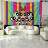 Cartoon Powerpuff Wall Tapestry Aesthetic Wall Hanging Printed Fabric Blanket Decorative Tapestries for Bedroom Living Room Home Decor