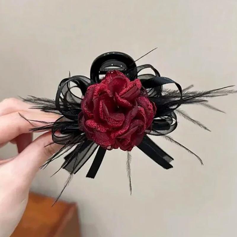 Luxury Black Feather Claw Hair Clip for Women's Updo Hairstyles