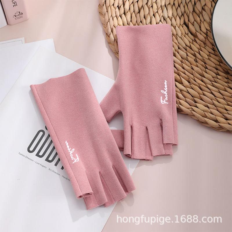 Half finger thermal gloves, heat storage German velvet windproof gloves, flexible writing mittens, cute girls' cold-proof gloves