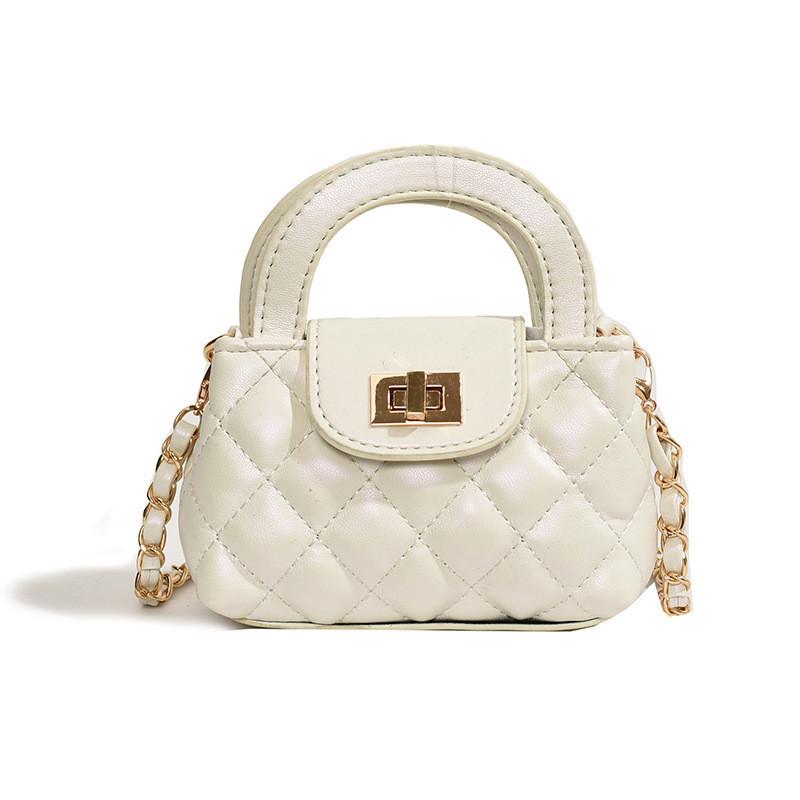 Adorable Kids  Solid Color Handbag Chic Quilted Chain Crossbody Bag For Young Girls белый