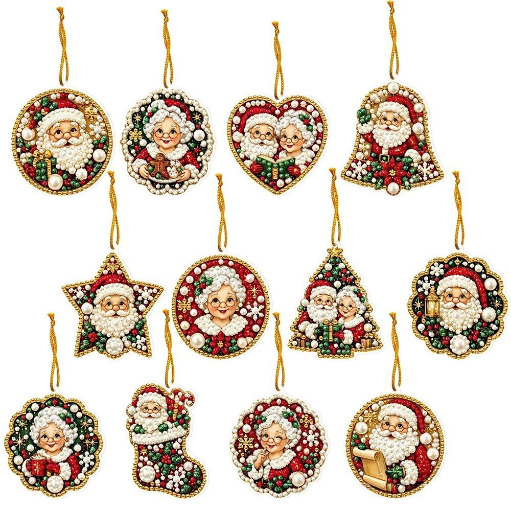 12pcs Christmas Hanging Ornaments Acrylic Board Rhinestone Decoration Set Fireplace Wreath