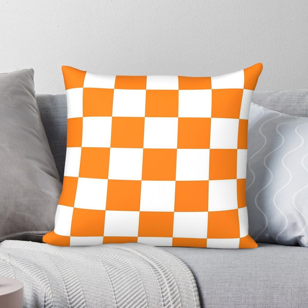 Orange Weiß Karomuster Kissenbezug Polyester Leinen Samt Kreativ Reißverschluss Dekoration Wurfkissenbezug Sofakissenbezug
