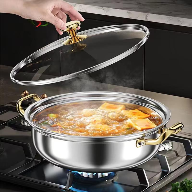 Steel Soup Pot Wok Non-Stick Honeycomb With Lid Household Frying Pan Induction Cooker Gas Stove Universal Pot 30Cm Stainless
