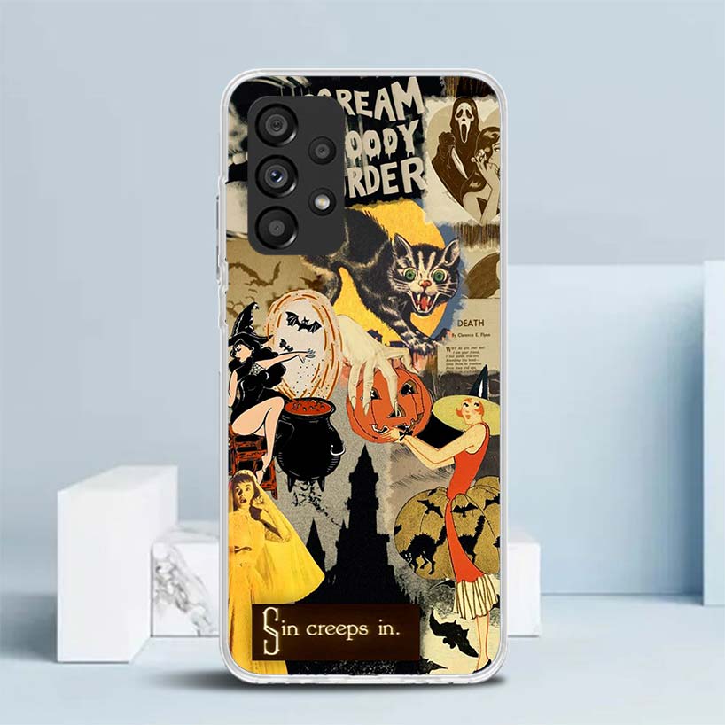 Halloween Fall Art Witch Cat Soft Cover for Samsung Galaxy A17 A37 A57 A16 A26 A36 A56 A15 A14 A55 Phone Case A13 A53 A25 A35 A2