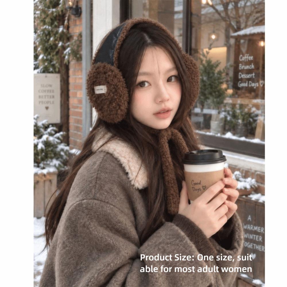 Ear Protection Faux Lamb Fur Earmuffs Soft Tie Strap Earflap Ear Covers  For Women